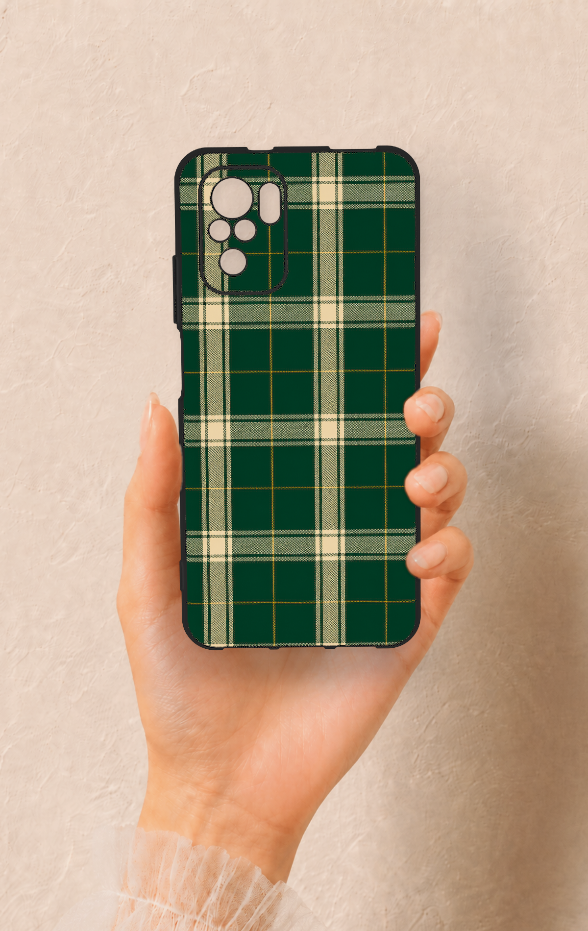 Redmi Note 10-10S Uyumlu Klasik Yeşil Ekose Desenli Silikon Kılıf