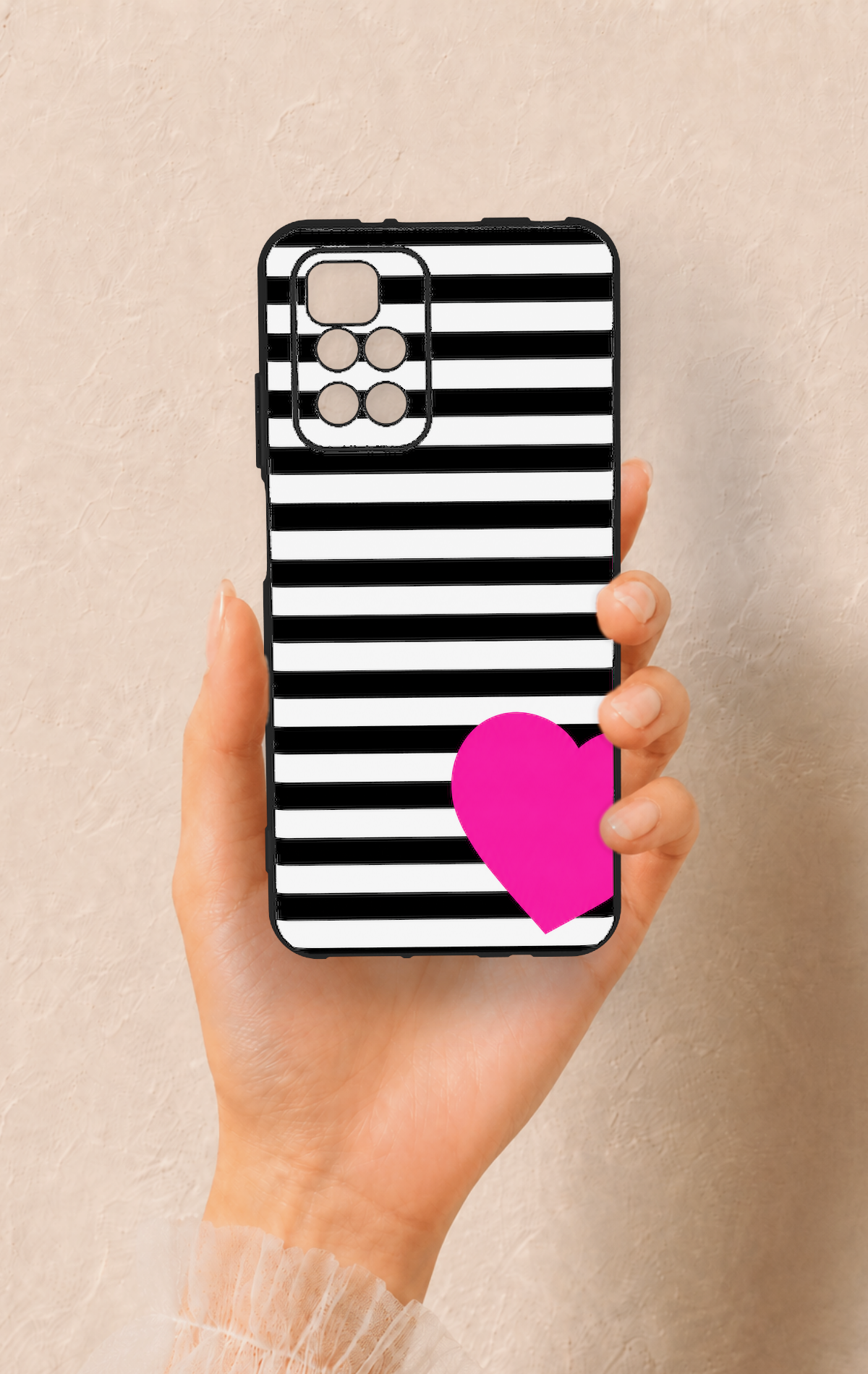 Redmi 10 2022 Uyumlu Çizgili Kalp Desenli Silikon Kılıf