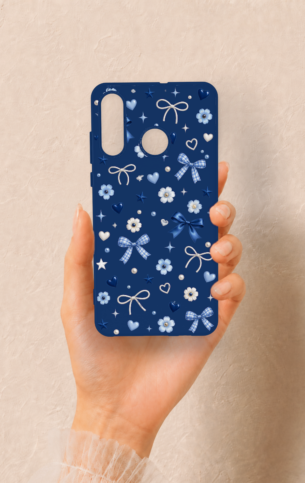 Huawei P30 Lite Uyumlu Mavi Papatya Fiyonk Desenli Silikon Kılıf