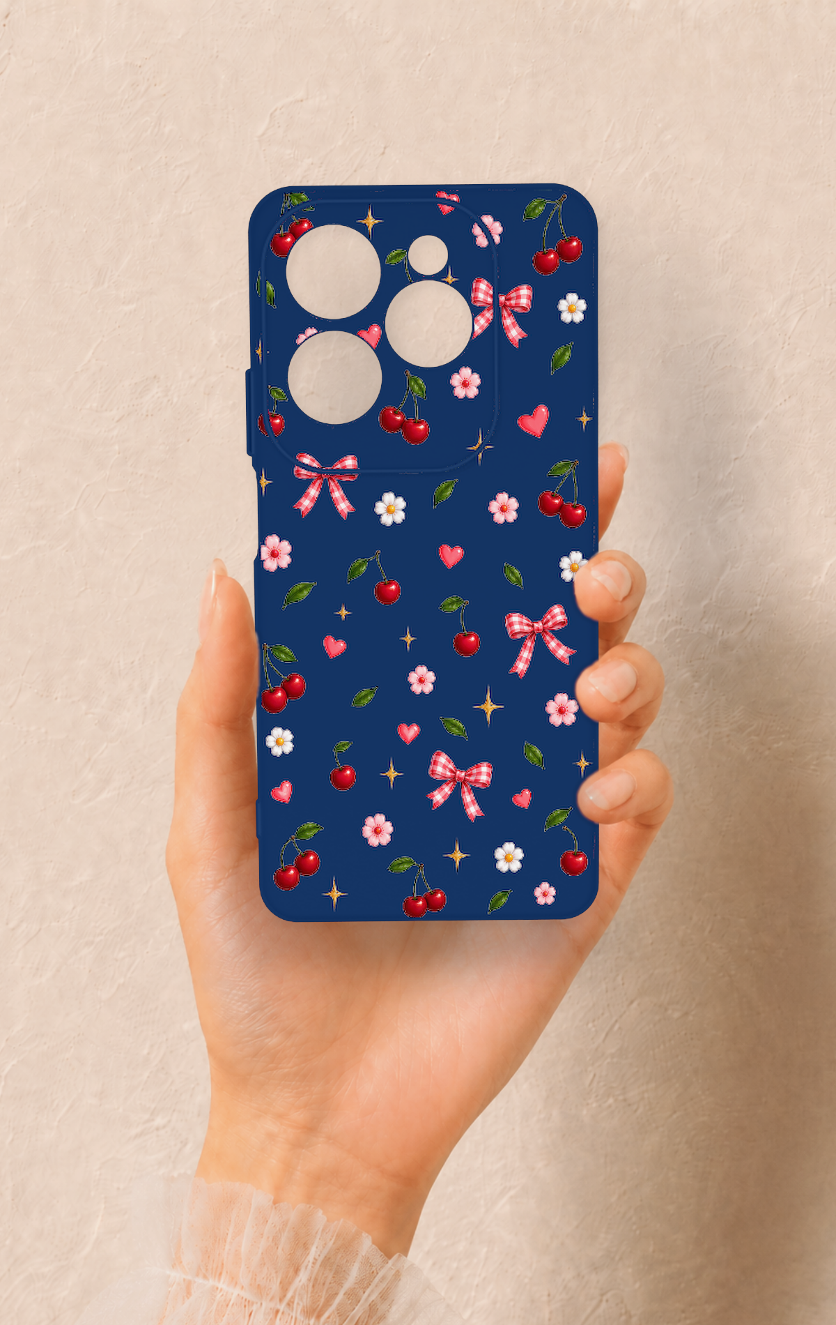 İnfinix Hot 40 Pro Uyumlu Çiçek Kiraz Fiyonk Desenli Silikon Kılıf