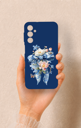 Samsung A24 Uyumlu Mavi Kurdeleli Çiçek Desenli Silikon Kılıf