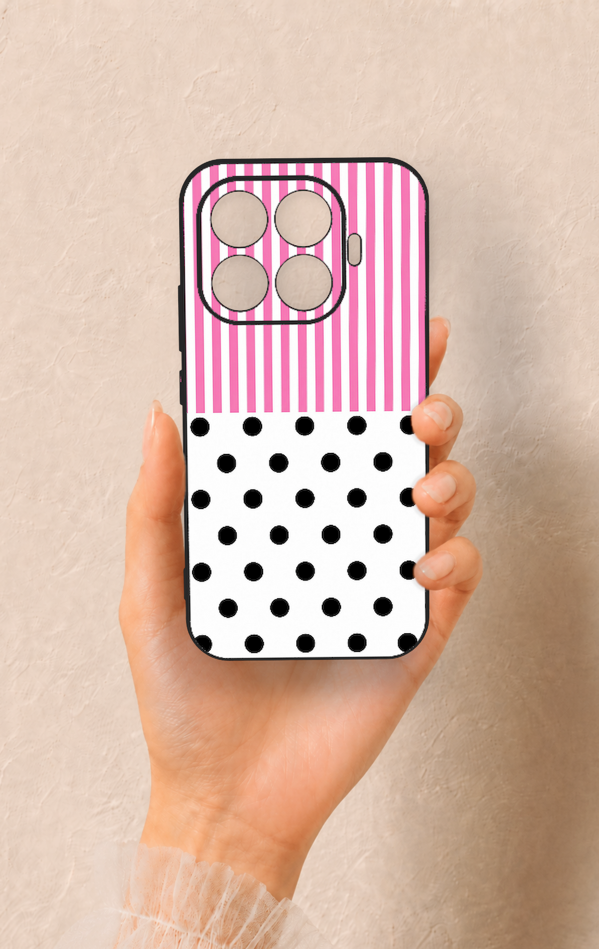 Mi 17T 5G Uyumlu Pembe Çizgili Puantiye Desenli Silikon Kılıf