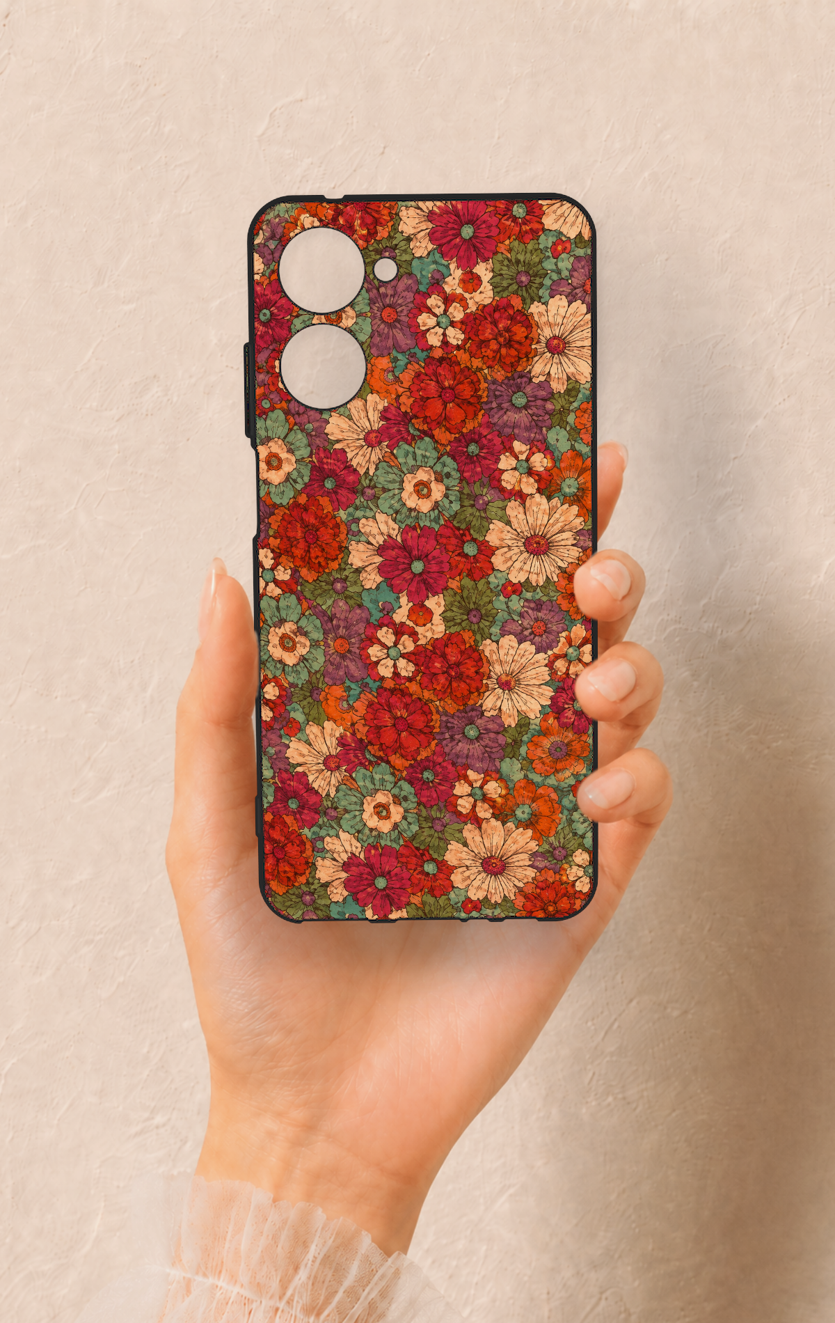 Realme 10 Uyumlu Pastel Çiçek Bahçesi Desenli Silikon Kılıf