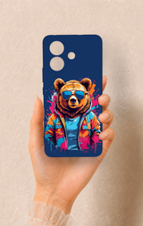Vivo V60 Lite Uyumlu Gözlüklü Ayı Desenli Silikon Kılıf