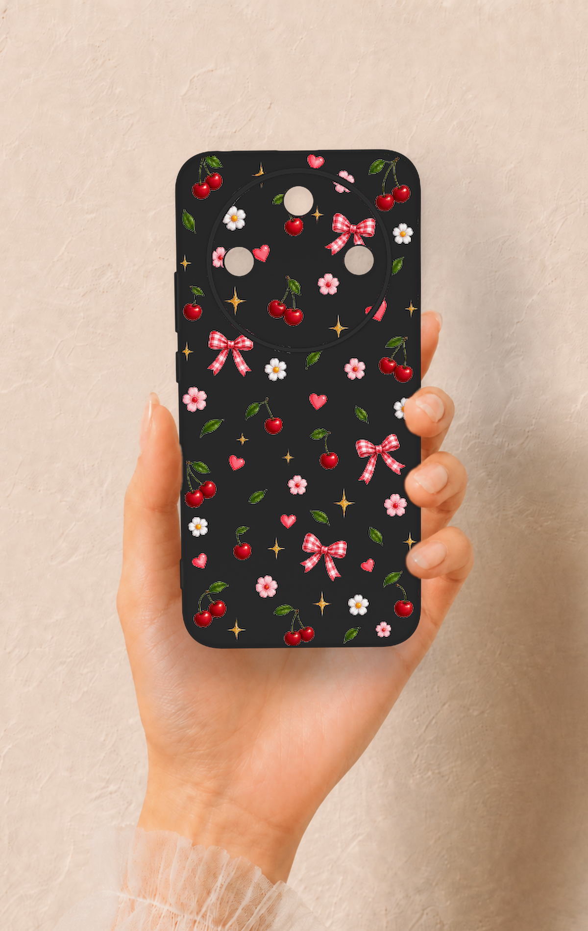 Honor Magic 8 Lite Uyumlu Papatya Kiraz Fiyonk Desenli Silikon Kılıf