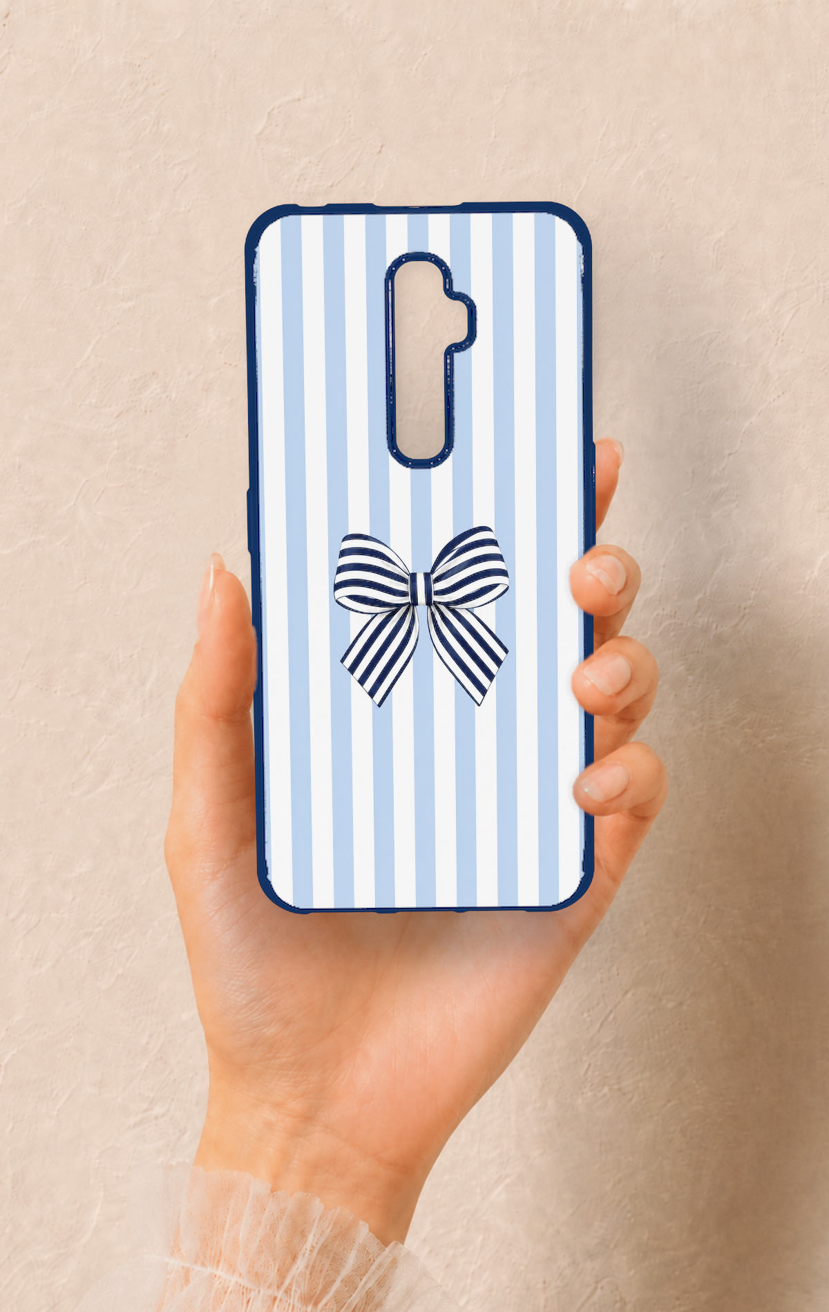 Oppo Reno 2Z Uyumlu Mavi Beyaz Kurdele Desenli Silikon Kılıf
