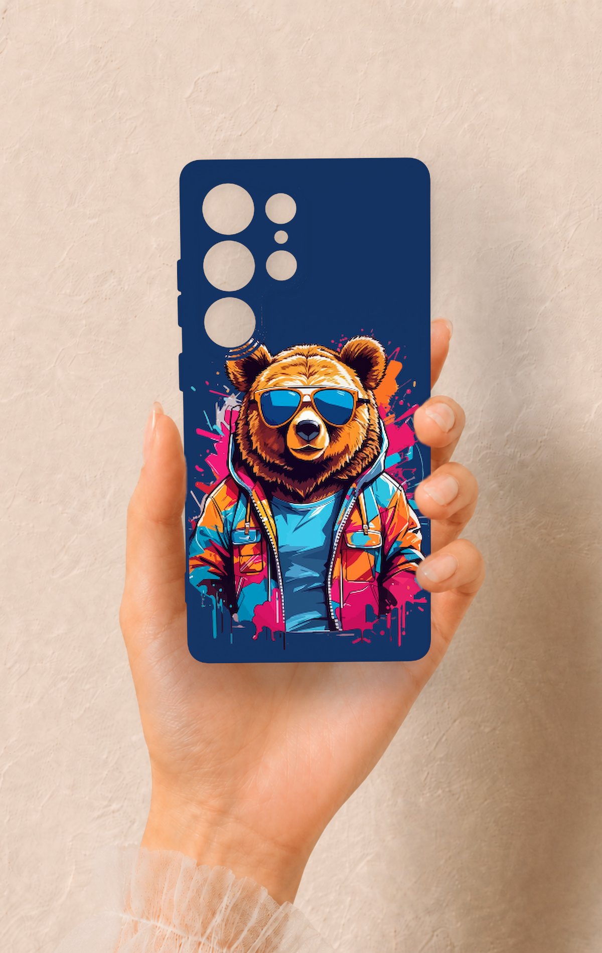 Samsung S25 Ultra Uyumlu Gözlüklü Ayı Desenli Silikon Kılıf