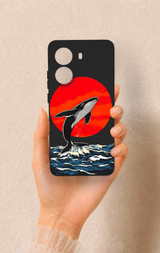 Poco X7 Pro Uyumlu Kırmızı Güneş Balina Desenli Silikon Kılıf