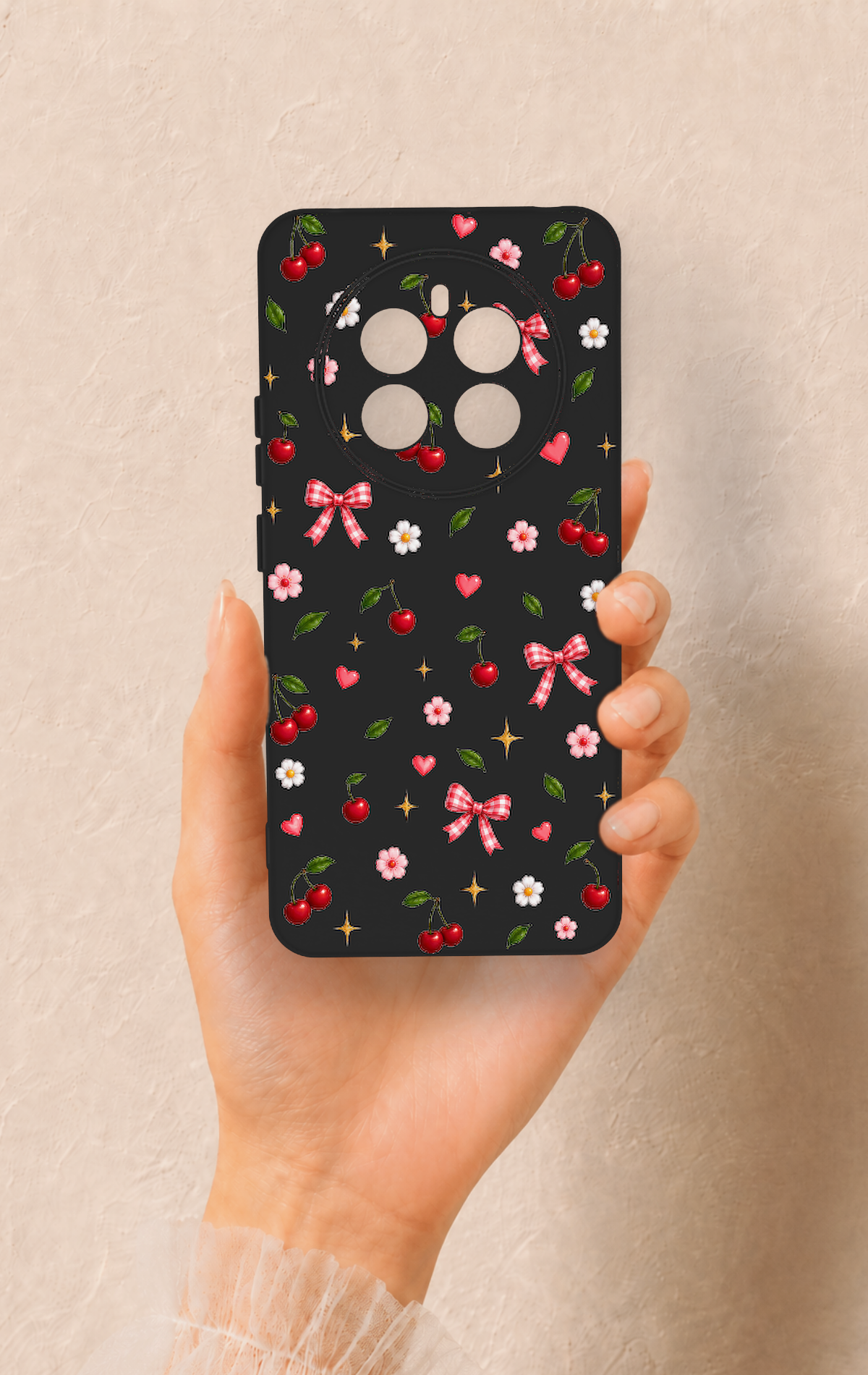 Realme 12 4G Uyumlu Papatya Kiraz Fiyonk Desenli Silikon Kılıf