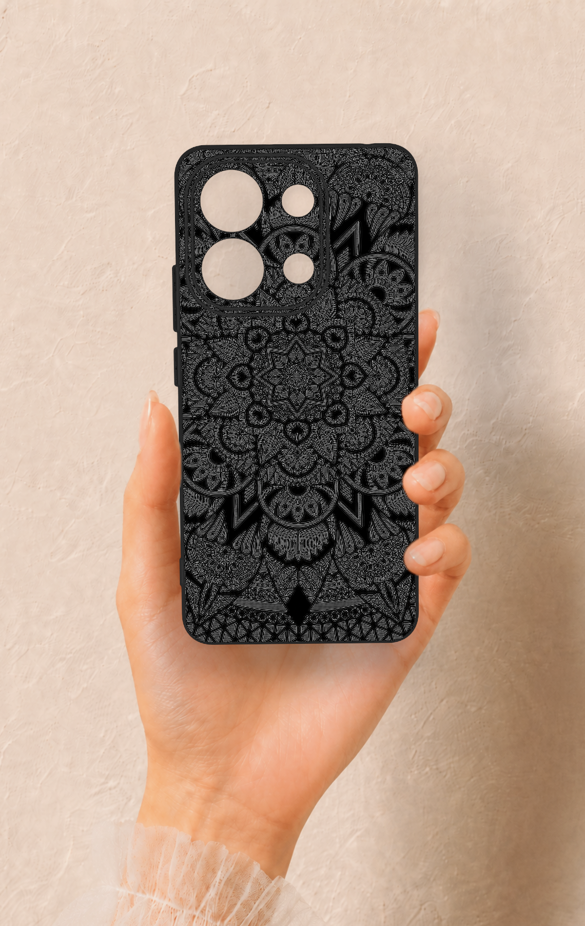 Redmi Note 13 4G Uyumlu Siyah Beyaz Mandala Desenli Silikon Kılıf