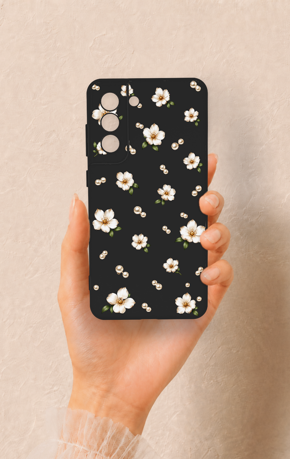 Samsung-S21FE Uyumlu İnci Papatya Desenli Silikon Kılıf