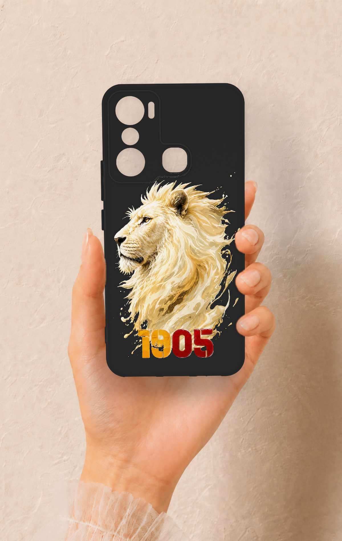 İnfinix Hot 20i Uyumlu Sarı Kırmızı 1905 Aslan Desenli Silikon Kılıf