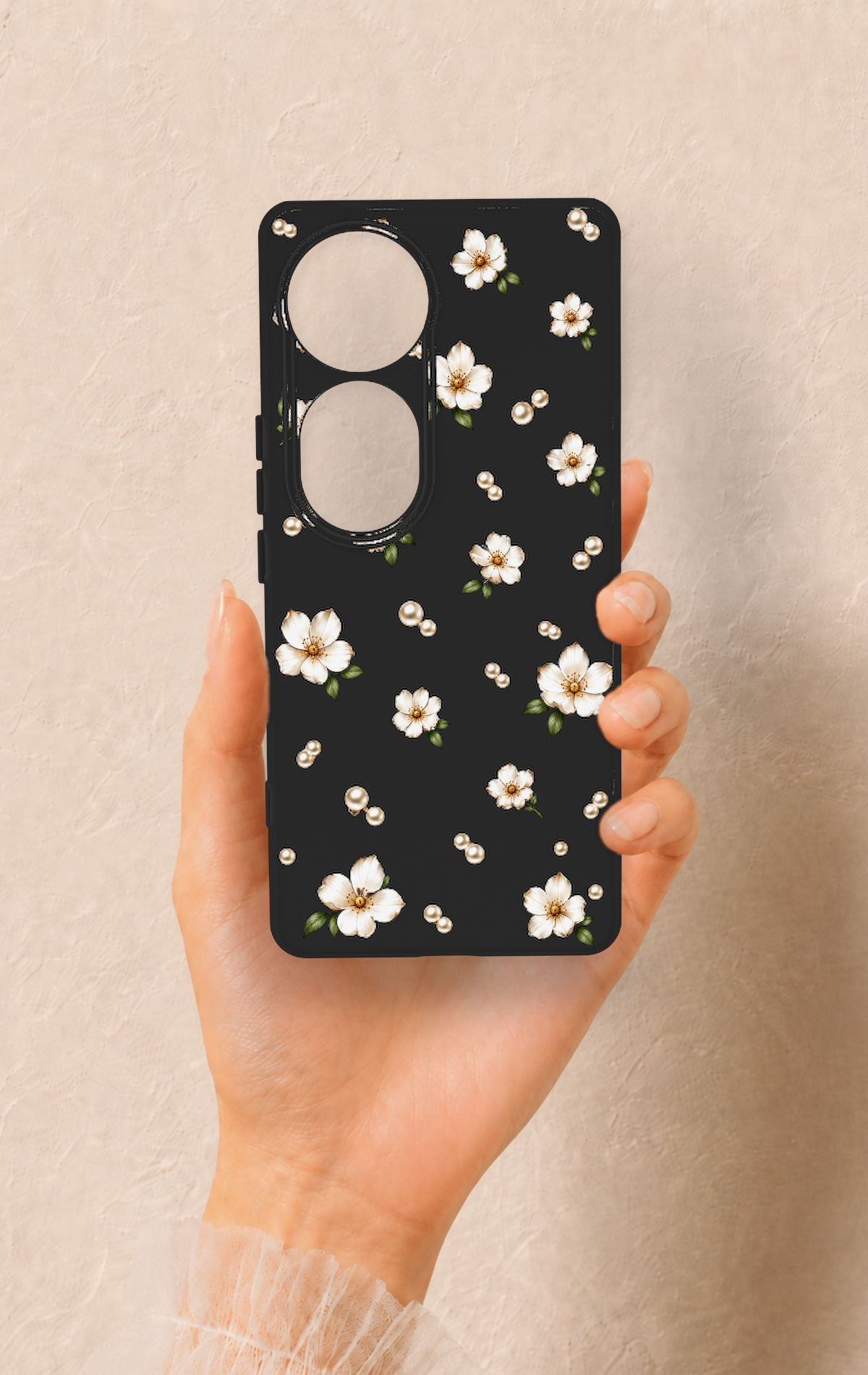 Vivo V40 Uyumlu İnci Papatya Desenli Silikon Kılıf