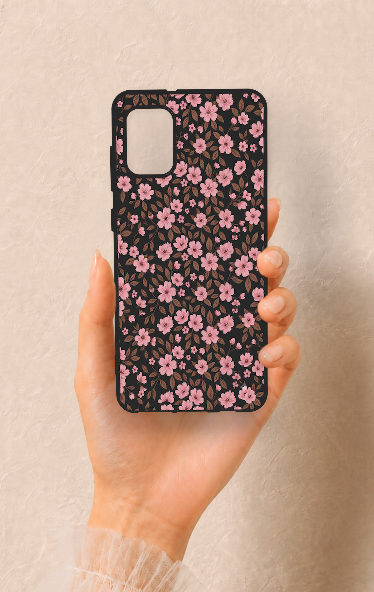 Samsung A31 Uyumlu Mini Pembe Çiçek Desenli Silikon Kılıf