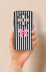Tecno Spark 30C Uyumlu Pembe Beyaz Kurdele Desenli Silikon Kılıf