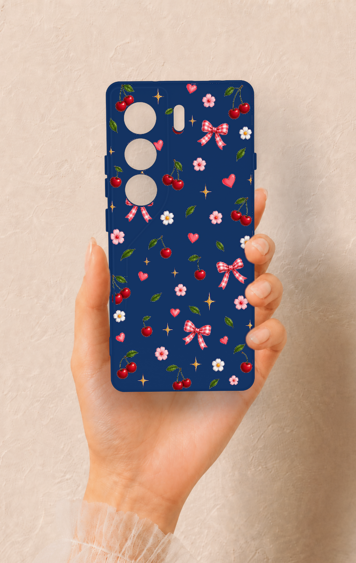 Tecno Camon 40 4G Uyumlu Çiçek Kiraz Fiyonk Desenli Silikon Kılıf