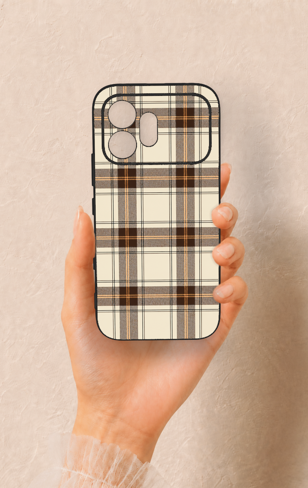 Honor 600 Uyumlu Bej Kahverengi Ekose Desenli Silikon Kılıf