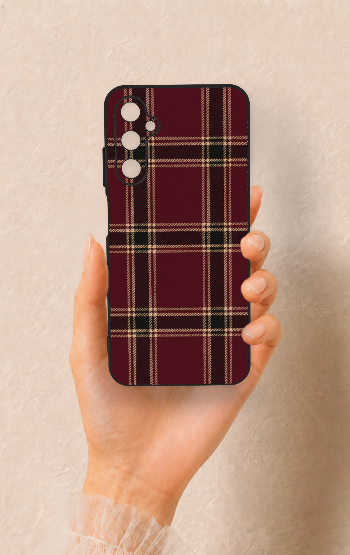 Samsung A05s Uyumlu Bordo Siyah Ekose Desenli Silikon Kılıf