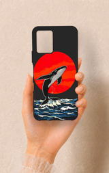 Vivo Y21 Uyumlu Kırmızı Güneş Balina Desenli Silikon Kılıf