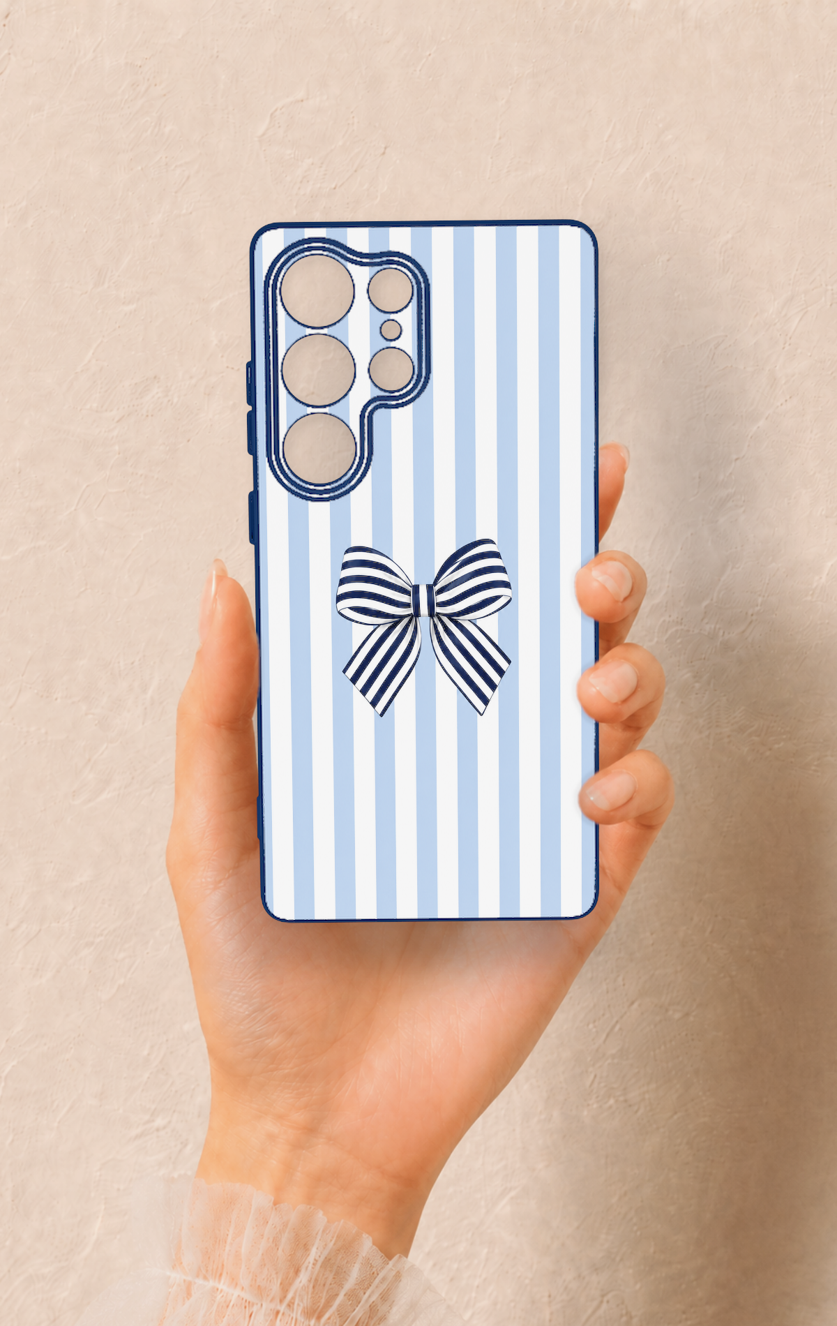 Samsung S25 Ultra Uyumlu Mavi Beyaz Kurdele Desenli Silikon Kılıf