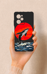 Poco X5 Pro Uyumlu Kırmızı Güneş Balina Desenli Silikon Kılıf
