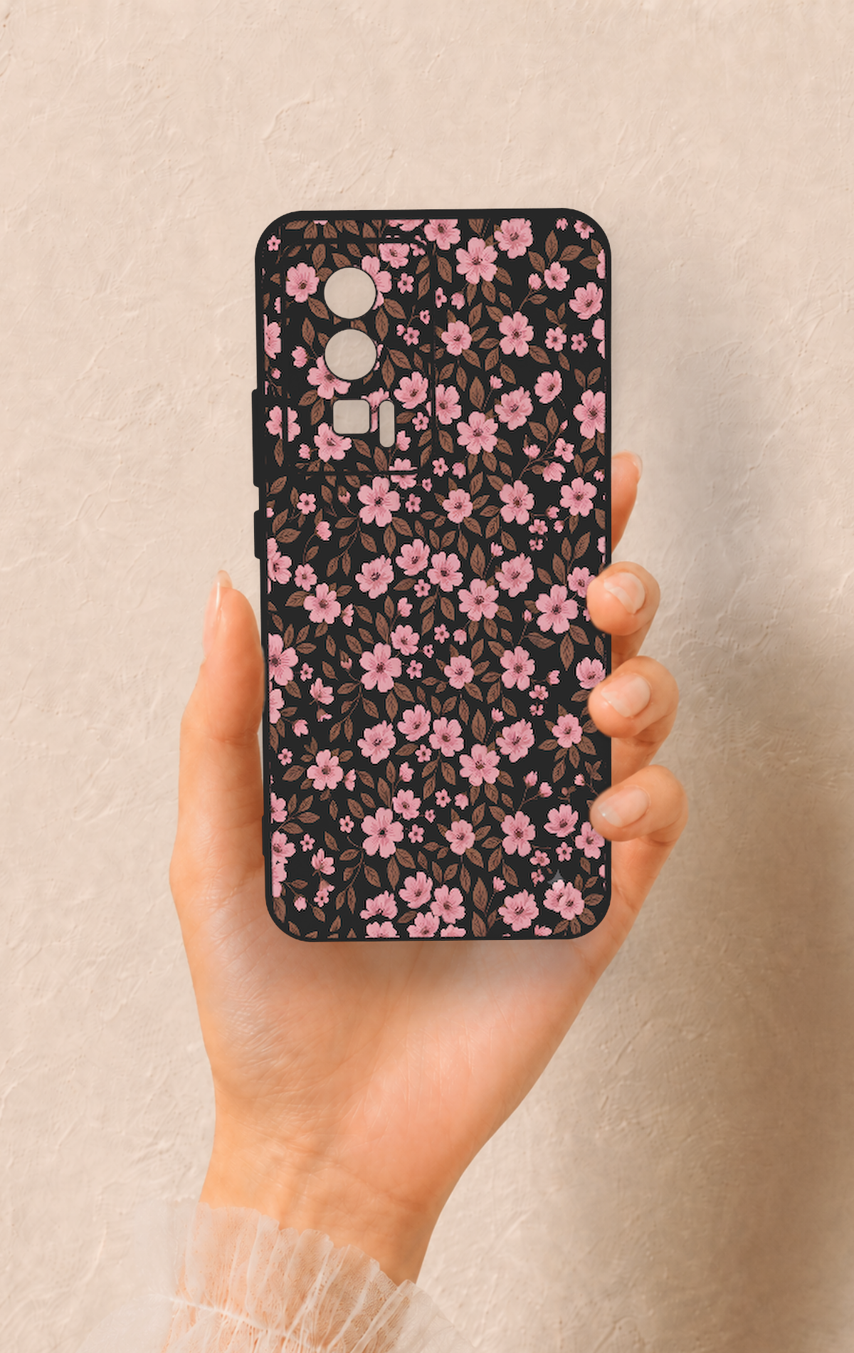 Poco F5 Pro Uyumlu Mini Pembe Çiçek Desenli Silikon Kılıf