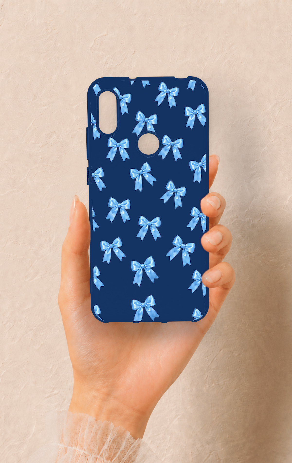 Huawei Y6 2019 Uyumlu Mavi Fiyonk Kurdele Desenli Silikon Kılıf