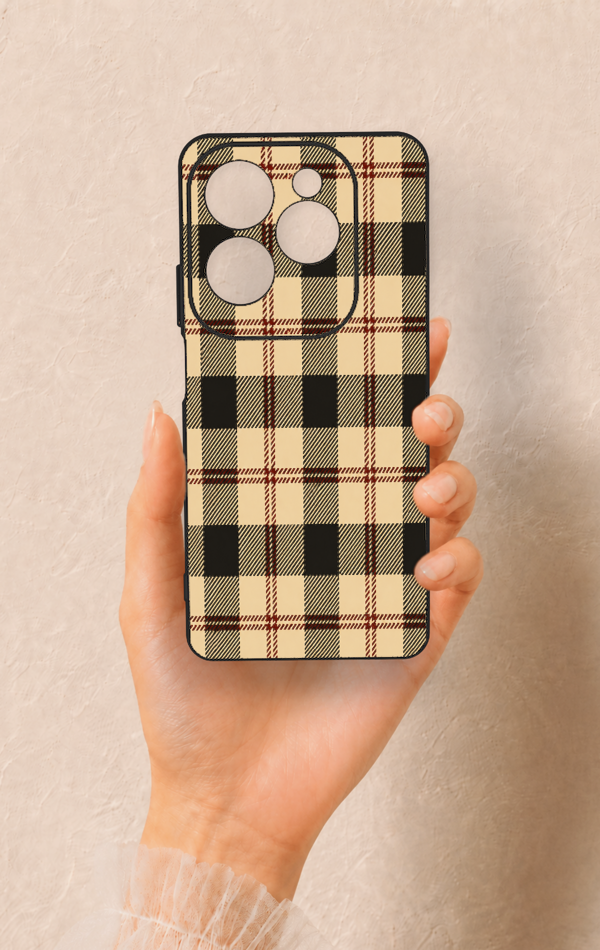 İnfinix Hot 40 Pro Uyumlu Krem Ekose Desenli Silikon Kılıf
