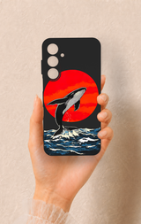 Samsung A55 Uyumlu Kırmızı Güneş Balina Desenli Silikon Kılıf