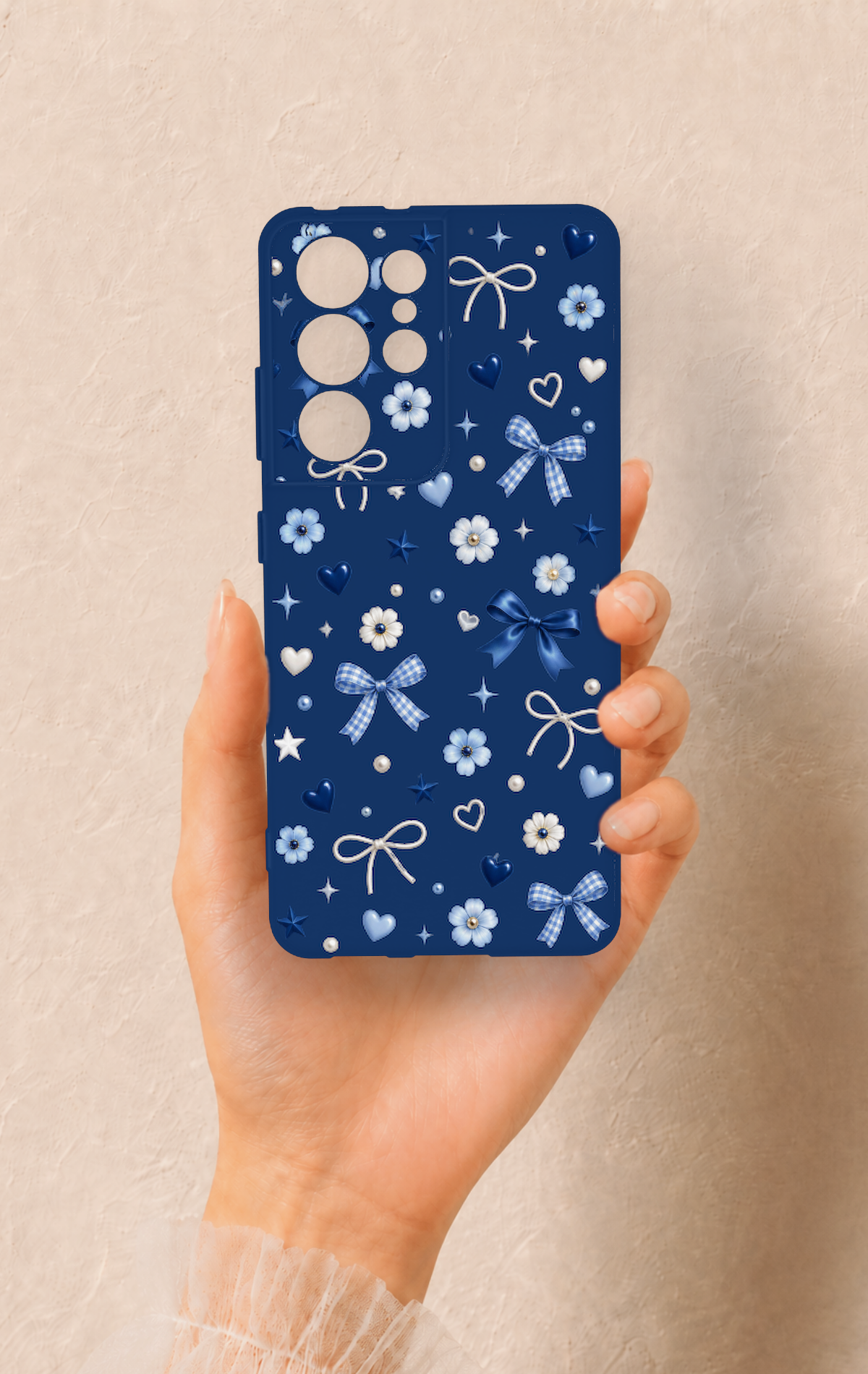 Samsung S21 Ultra Uyumlu Mavi Papatya Fiyonk Desenli Silikon Kılıf