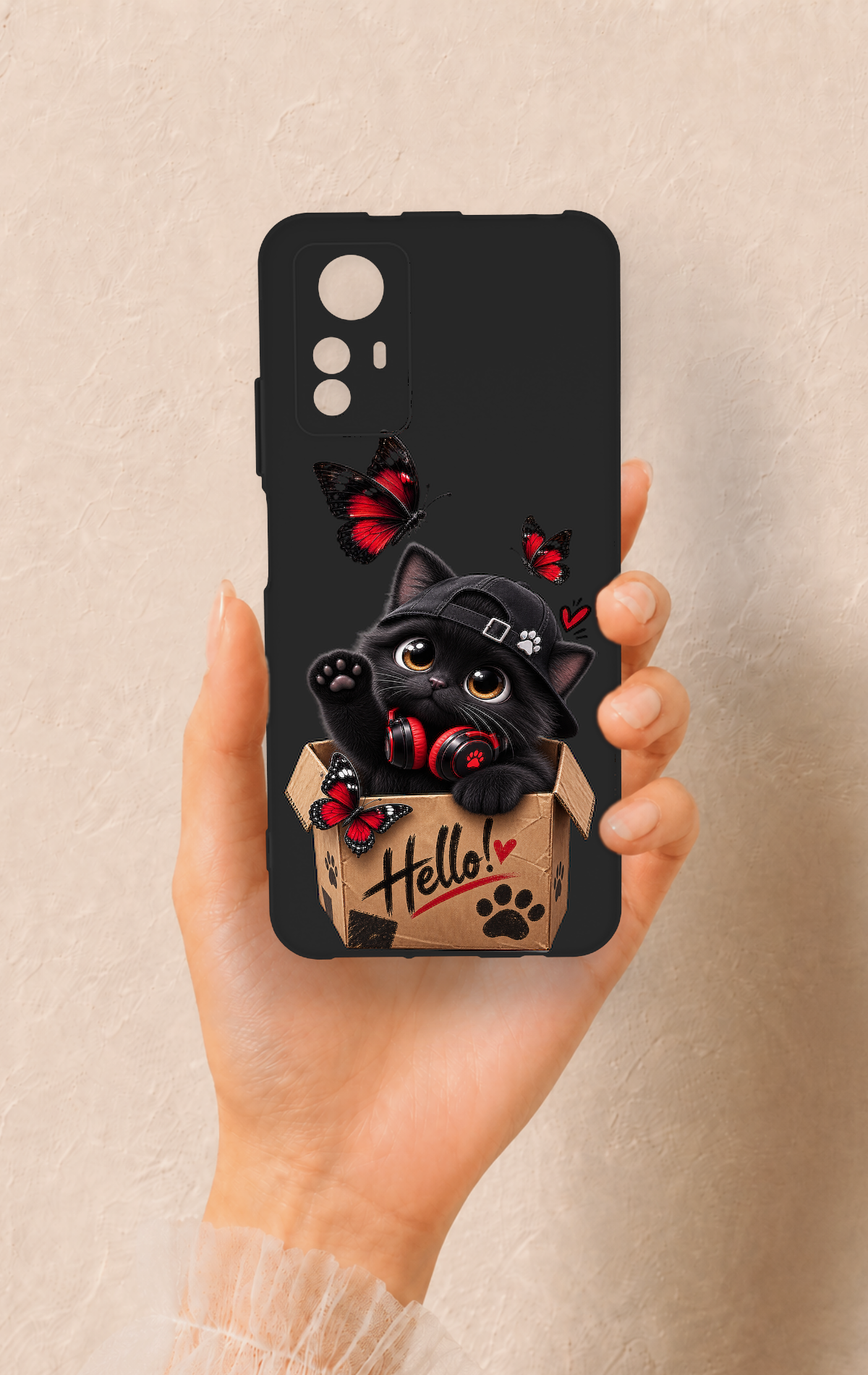 Redmi Note 12S Uyumlu Hello Cat Desenli Silikon Kılıf