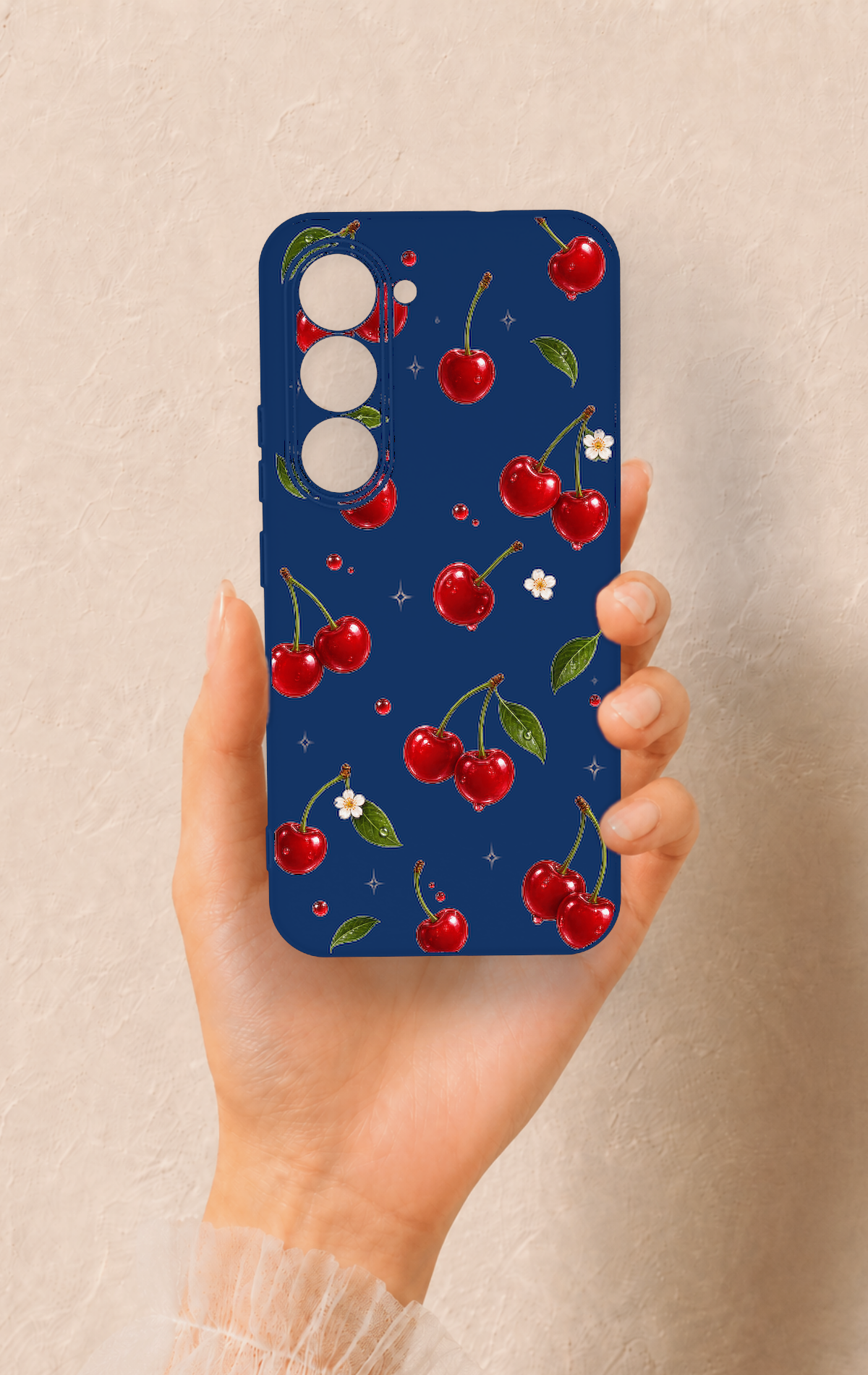 Tecno Spark 40 Pro Uyumlu Kiraz Papatya Desenli Silikon Kılıf