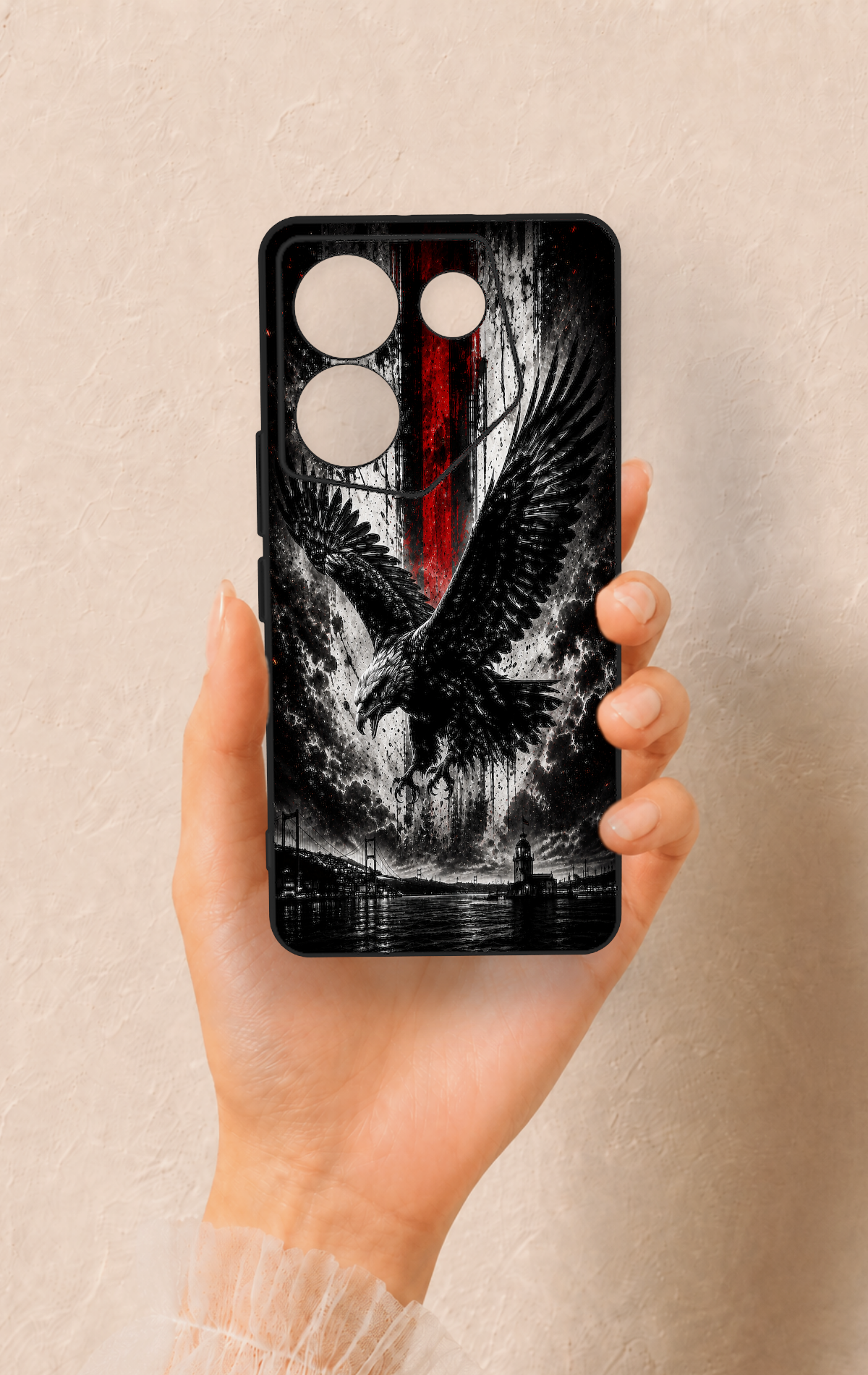 Tecno Camon 20 Pro Uyumlu Kara Kartal Desenli Silikon Kılıf