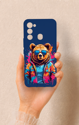 Tecno Spark 8C Uyumlu Gözlüklü Ayı Desenli Silikon Kılıf