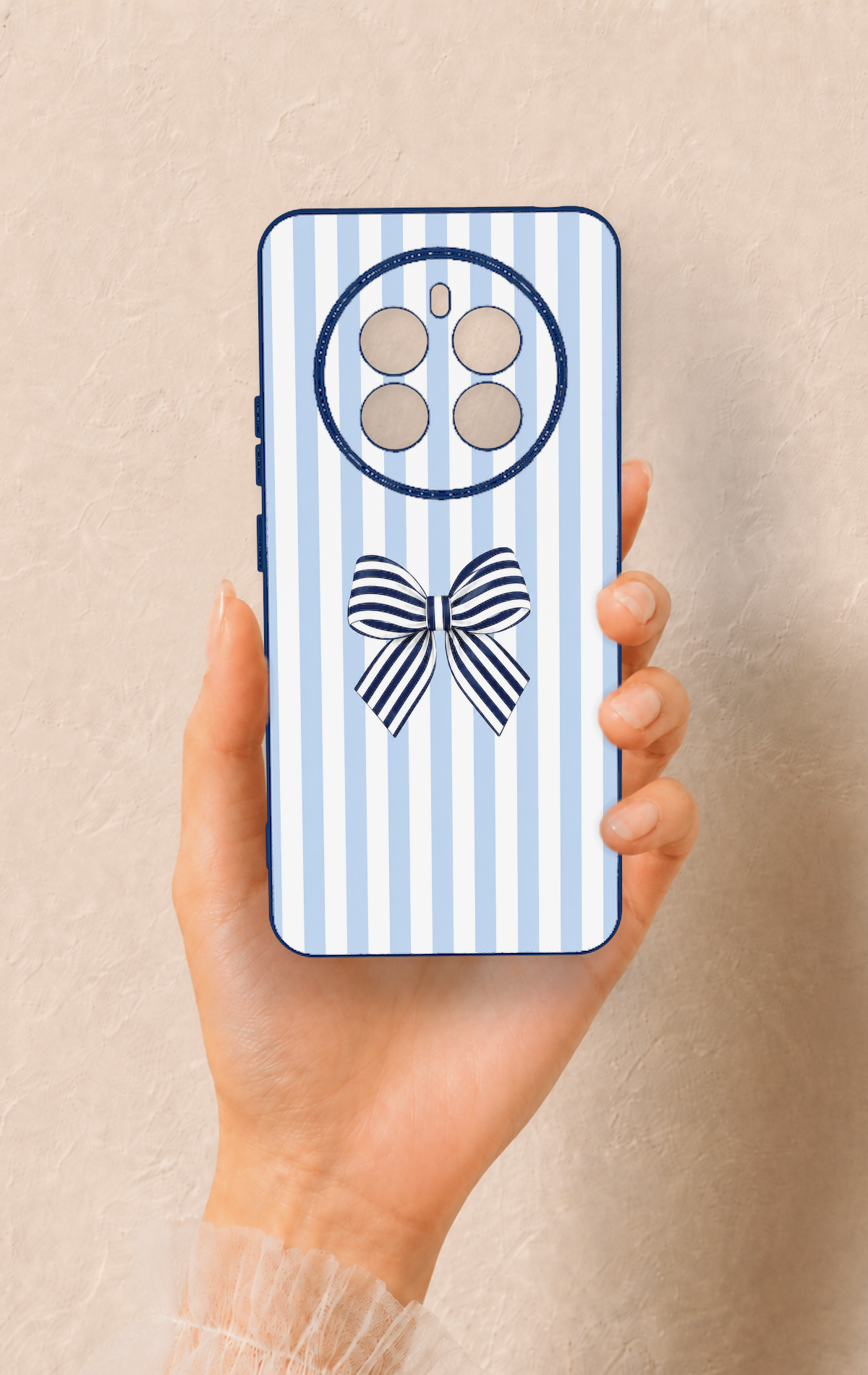 Realme 12 4G Uyumlu Mavi Beyaz Kurdele Desenli Silikon Kılıf