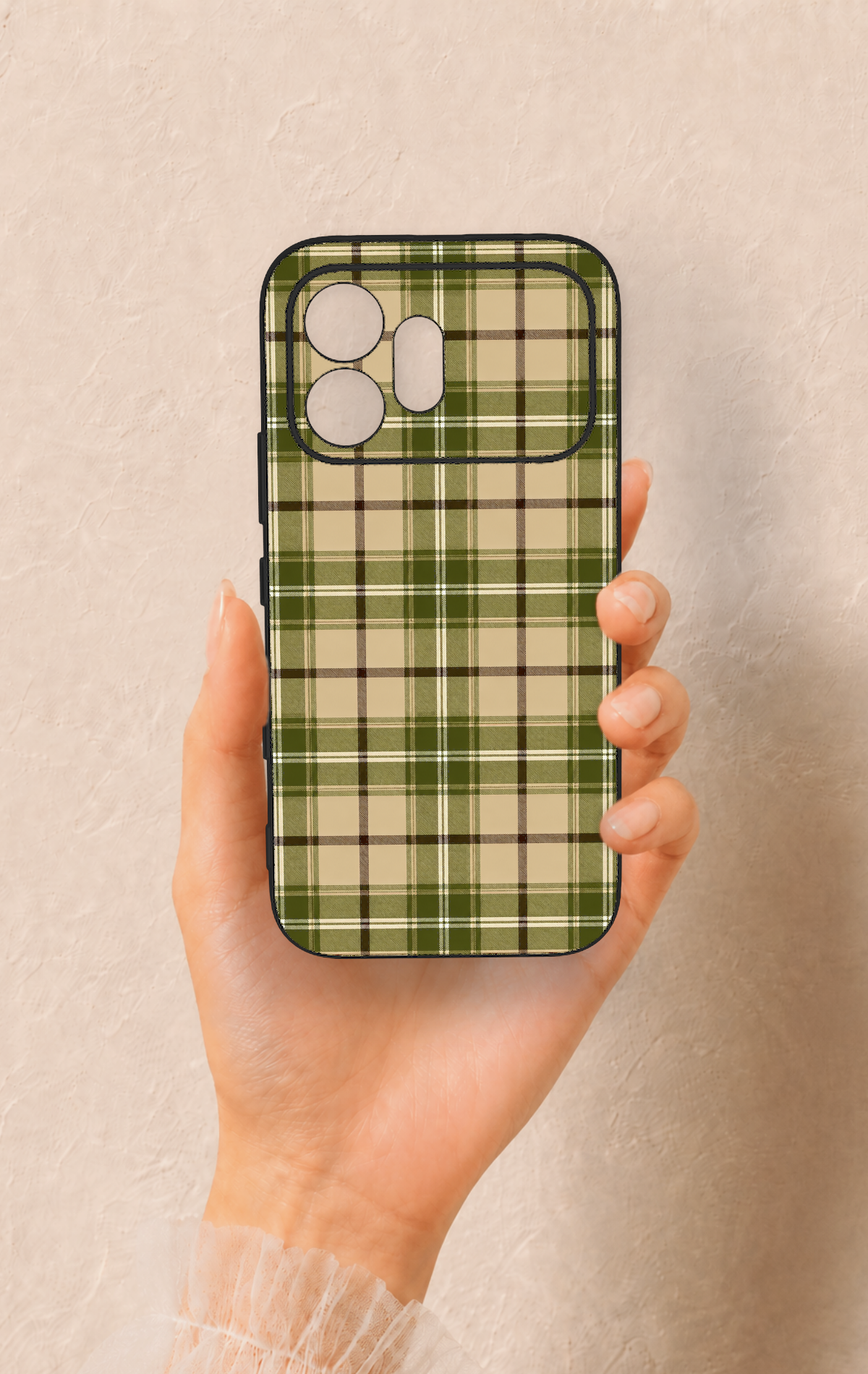 Honor 600 Uyumlu Zeytin Yeşili Ekose Desenli Silikon Kılıf