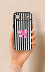 iPhone 17 Air Uyumlu Pembe Beyaz Kurdele Desenli Silikon Kılıf