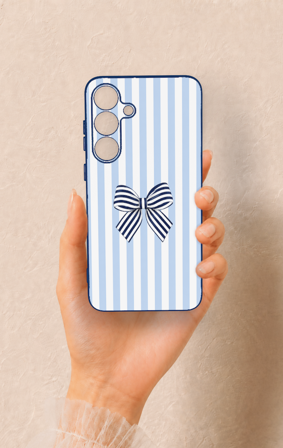 Samsung S25 Plus Uyumlu Mavi Beyaz Kurdele Desenli Silikon Kılıf