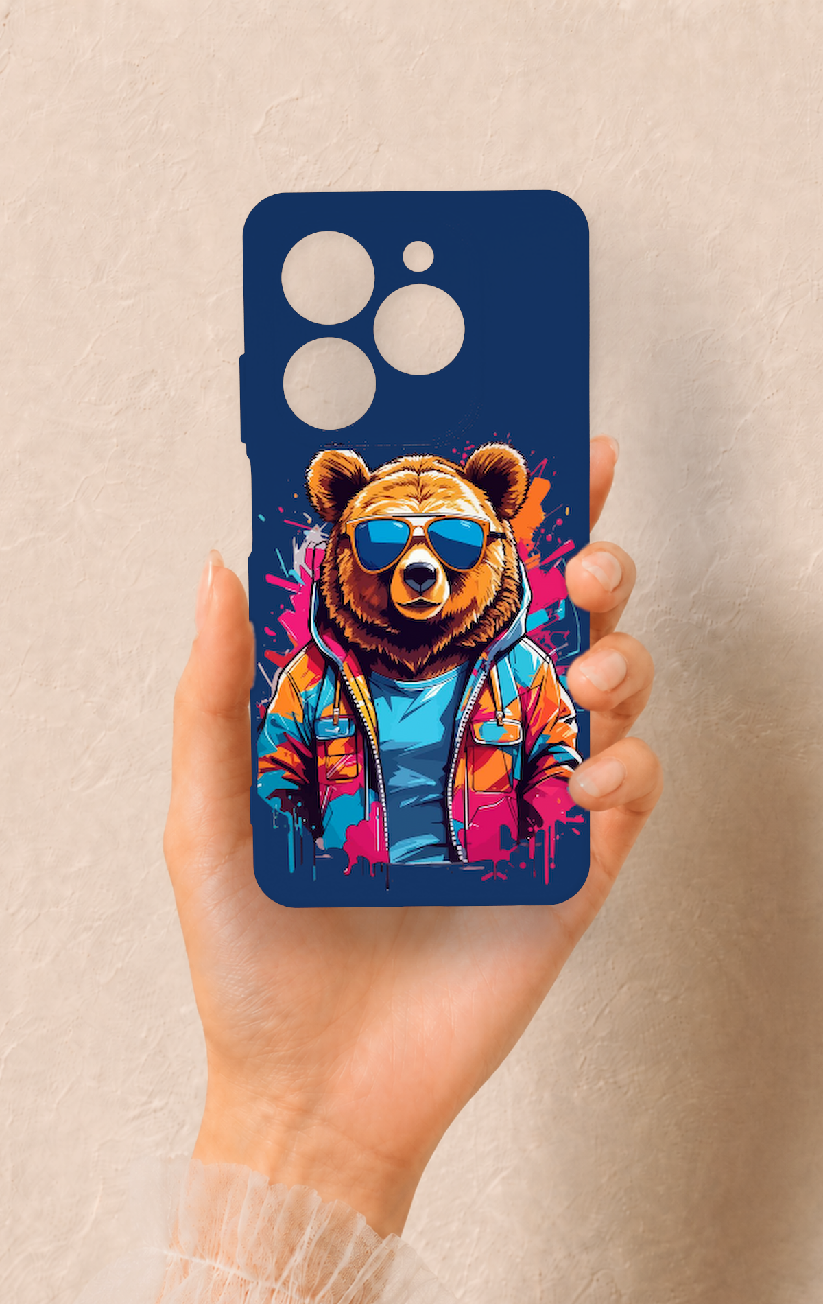 Tecno Spark 20C Uyumlu Gözlüklü Ayı Desenli Silikon Kılıf