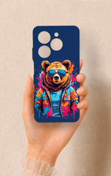 Tecno Spark 20C Uyumlu Gözlüklü Ayı Desenli Silikon Kılıf