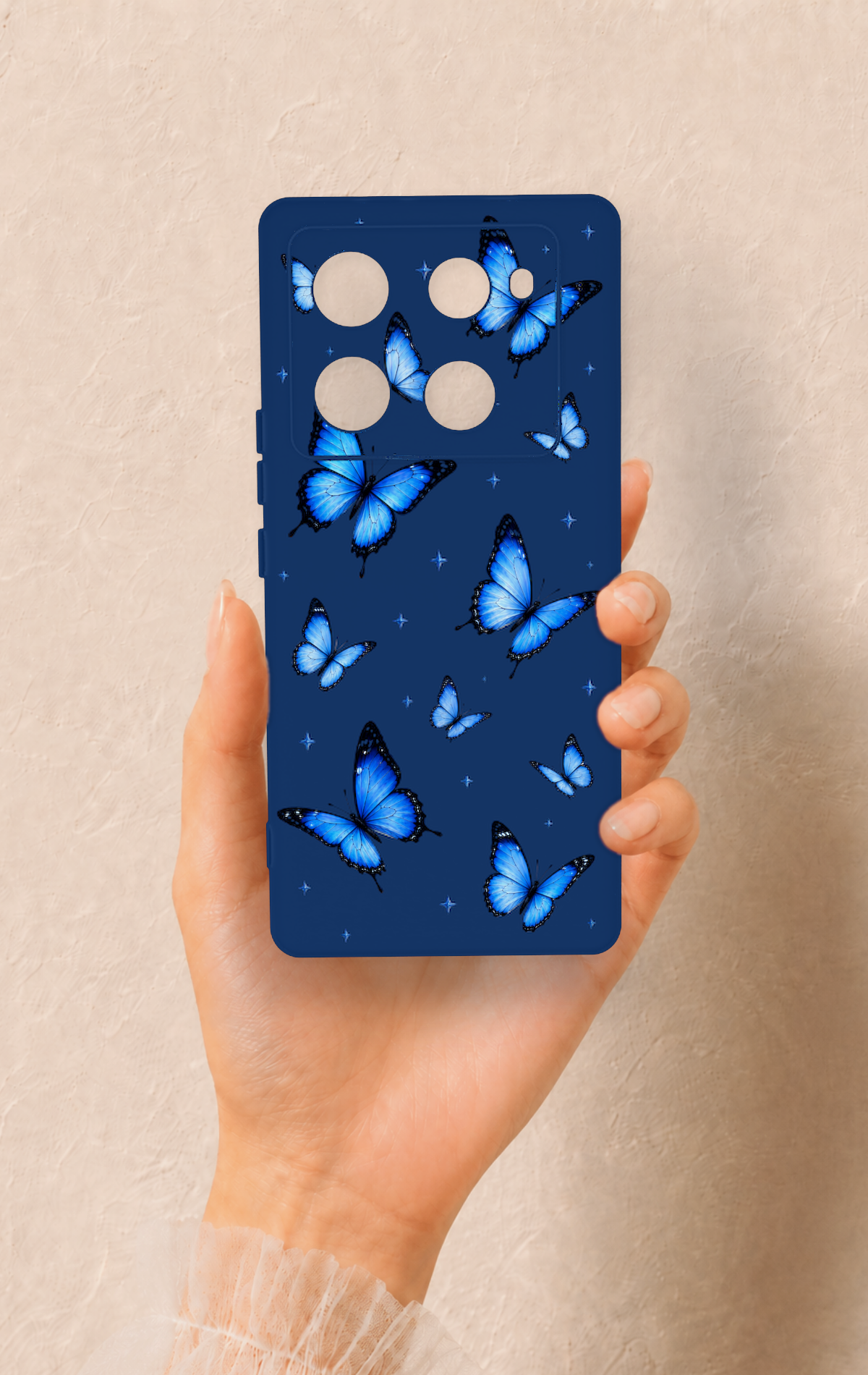 İnfinix Note 40 Pro Uyumlu Parlak Mavi Kelebek Desenli Silikon Kılıf