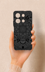 İnfinix Note 30 Uyumlu Siyah Beyaz Mandala Desenli Silikon Kılıf