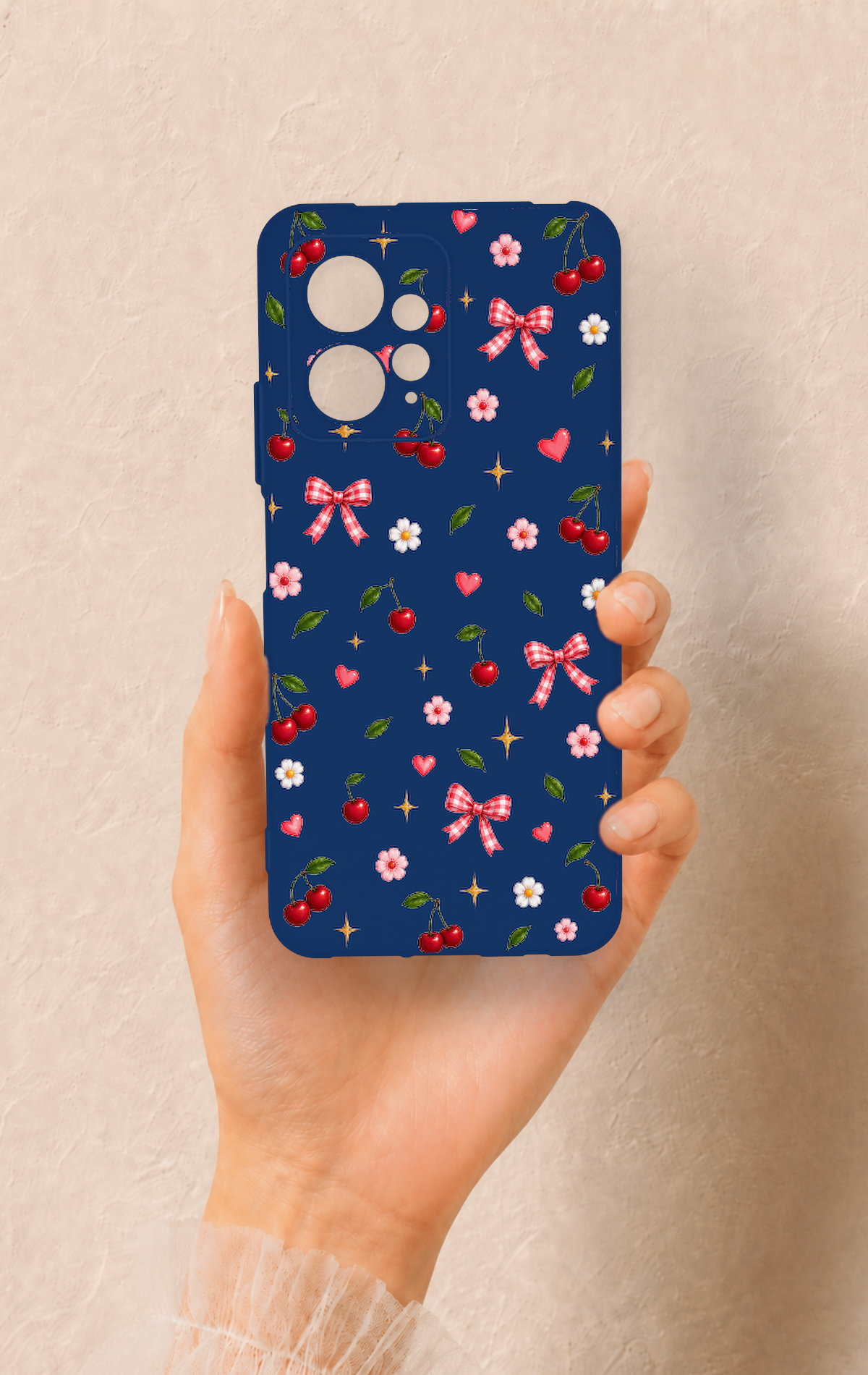 Redmi Note 12 4G Uyumlu Çiçek Kiraz Fiyonk Desenli Silikon Kılıf