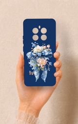 Realme 12 4G Uyumlu Mavi Kurdeleli Çiçek Desenli Silikon Kılıf