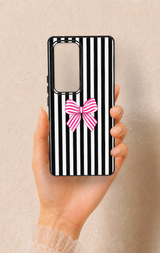 Vivo V30 Uyumlu Pembe Beyaz Kurdele Desenli Silikon Kılıf