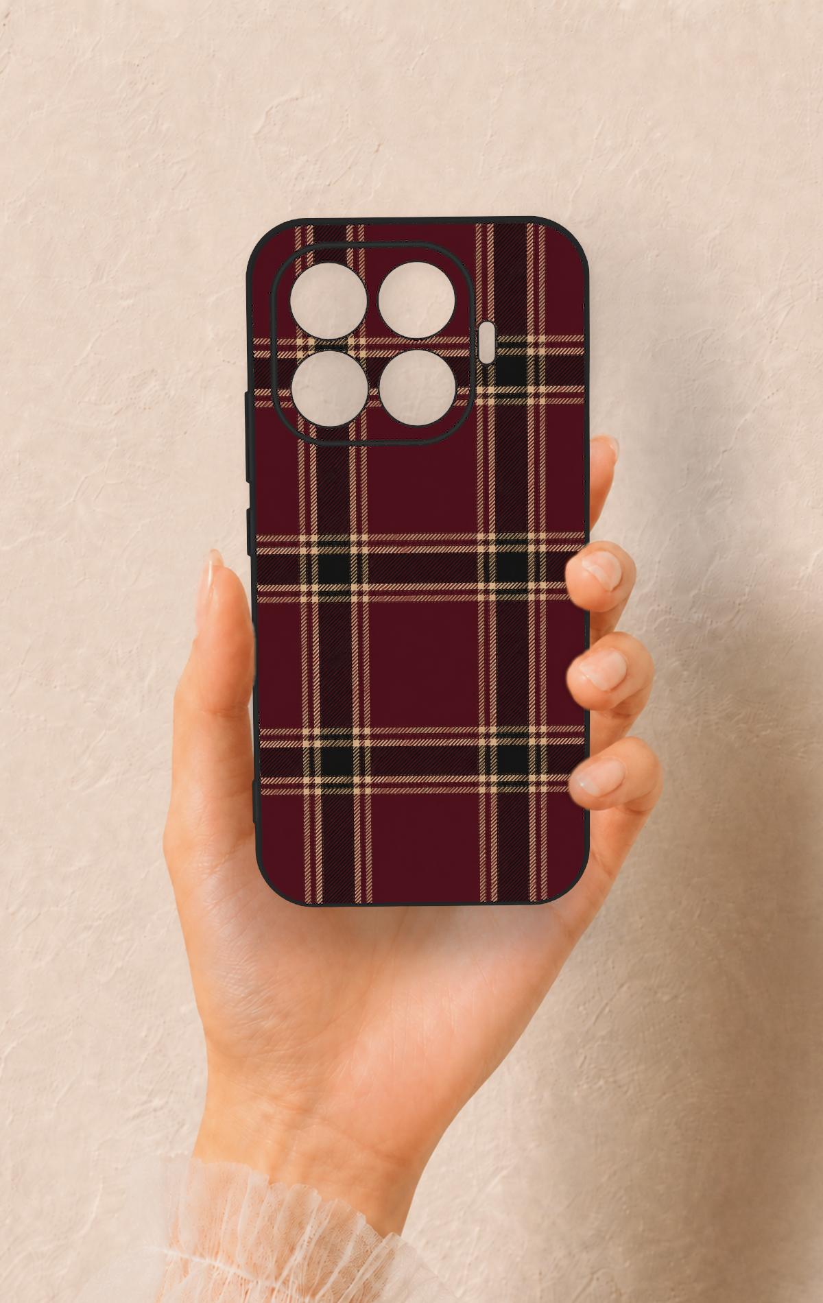 Mi 17T 5G Uyumlu Bordo Siyah Ekose Desenli Silikon Kılıf