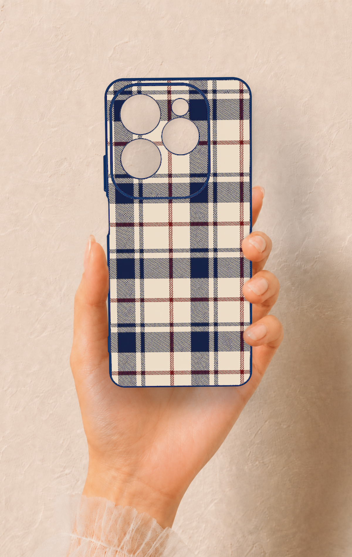 İnfinix Hot 40 Pro Uyumlu Mavi Bordo Çizgili Ekose Desenli Silikon Kılıf