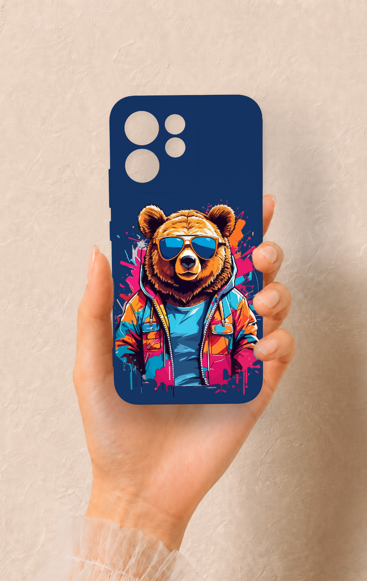 Oppo Reno 15F Uyumlu Gözlüklü Ayı Desenli Silikon Kılıf
