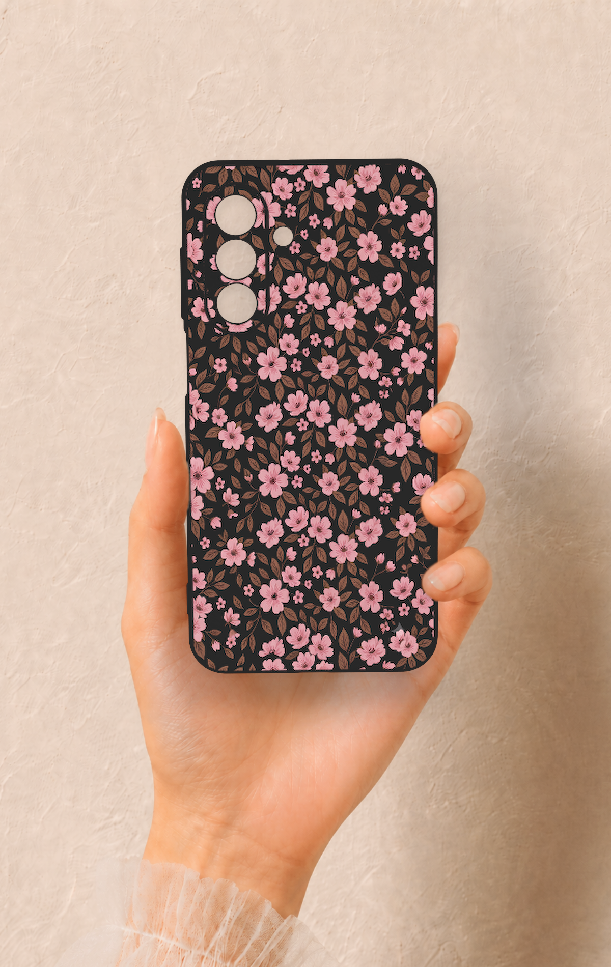 Samsung A17 Uyumlu Mini Pembe Çiçek Desenli Silikon Kılıf