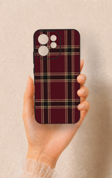 Oppo Reno 15F Uyumlu Bordo Siyah Ekose Desenli Silikon Kılıf